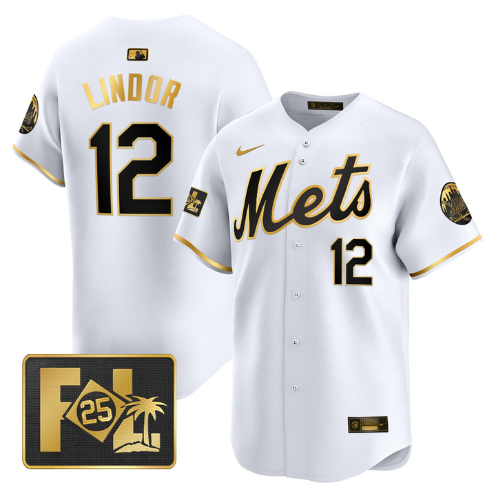 New York Mets 2025 Spring Training Patch Vapor Premier Limited Jersey - White Gold Francisco Lindor