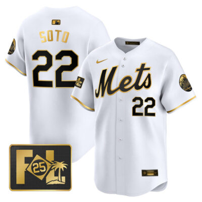 New York Mets 2025 Spring Training Patch Vapor Premier Limited Jersey - White Gold Juan Soto