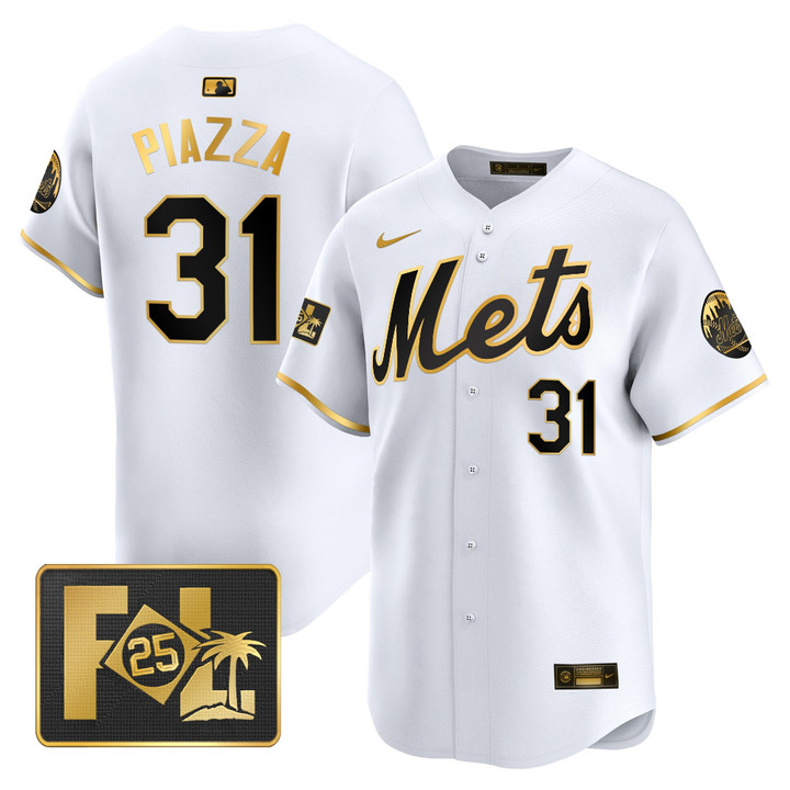 New York Mets 2025 Spring Training Patch Vapor Premier Limited Jersey - White Gold Mike Piazza