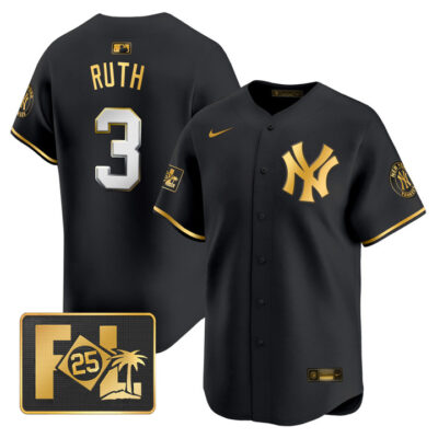 New York Yankees 2025 Spring Training Patch Vapor Premier Limited Jersey - Black Gold Babe Ruth