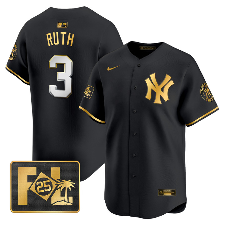 New York Yankees 2025 Spring Training Patch Vapor Premier Limited Jersey - Black Gold Babe Ruth