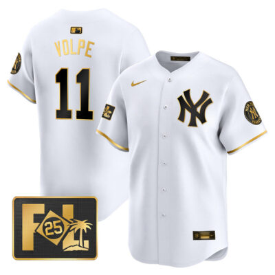 New York Yankees 2025 Spring Training Patch Vapor Premier Limited Jersey - White Gold Anthony Volpe