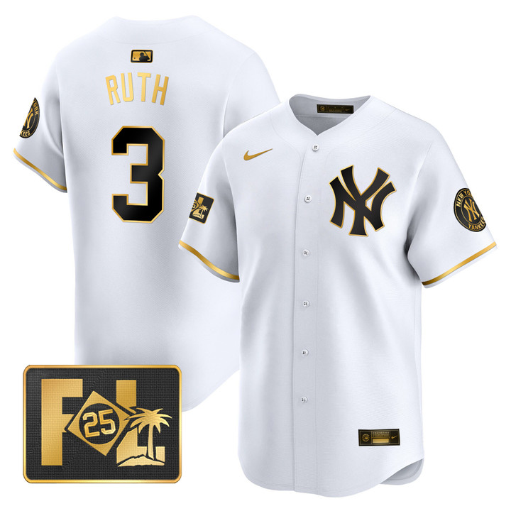 New York Yankees 2025 Spring Training Patch Vapor Premier Limited Jersey - White Gold Babe Ruth