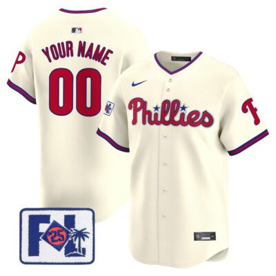 Phillies 2025 Spring Training Patch Vapor Premier Limited Custom Jersey - Cream
