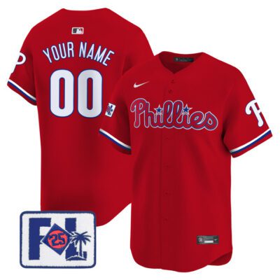 Phillies 2025 Spring Training Patch Vapor Premier Limited Custom Jersey - Red
