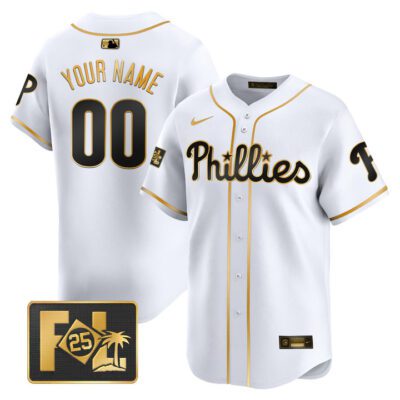 Phillies 2025 Spring Training Patch Vapor Premier Limited Custom Jersey - White Gold