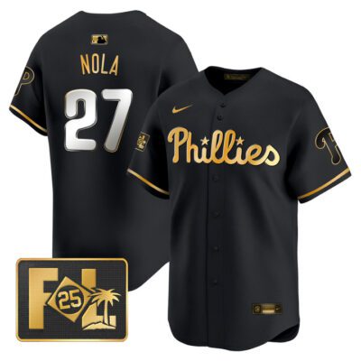 Phillies 2025 Spring Training Patch Vapor Premier Limited Jersey - Black Gold Aaron Nola