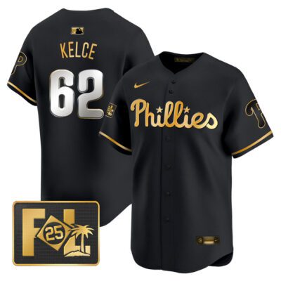 Phillies 2025 Spring Training Patch Vapor Premier Limited Jersey - Black Gold Jason Kelce
