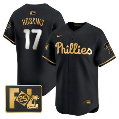 Phillies 2025 Spring Training Patch Vapor Premier Limited Jersey - Black Gold Rhys Hoskins