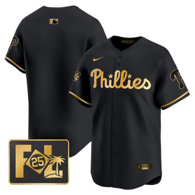 Phillies 2025 Spring Training Patch Vapor Premier Limited Jersey - Black Gold Team