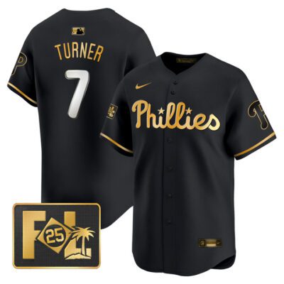 Phillies 2025 Spring Training Patch Vapor Premier Limited Jersey - Black Gold Trea Turner