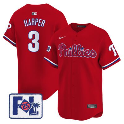 Phillies 2025 Spring Training Patch Vapor Premier Limited Jersey - Red Bryce Harper