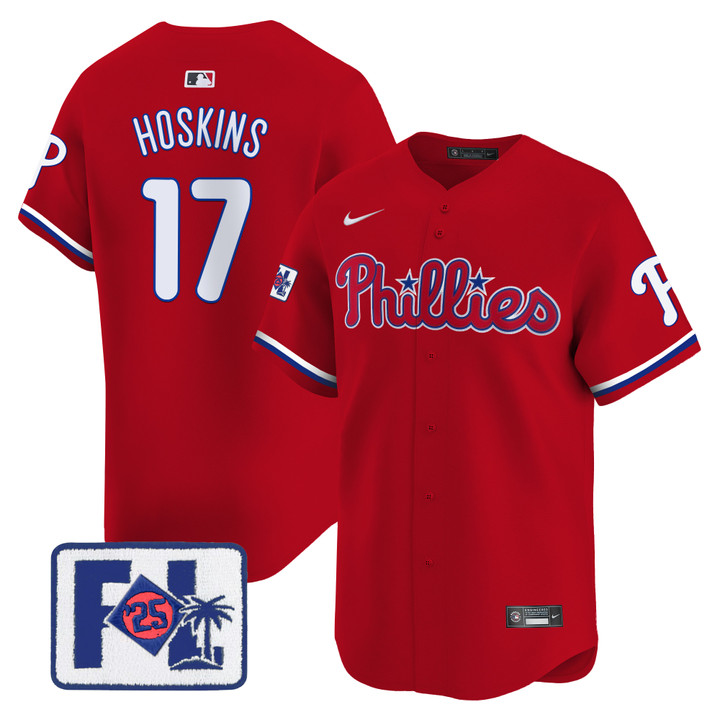 Phillies 2025 Spring Training Patch Vapor Premier Limited Jersey - Red Rhys Hoskins
