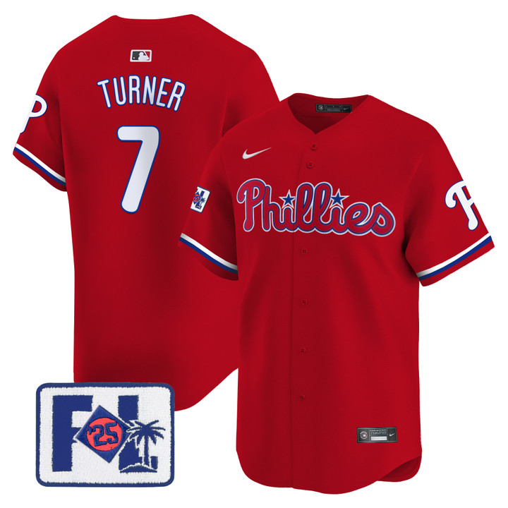 Phillies 2025 Spring Training Patch Vapor Premier Limited Jersey - Red Trea Turner