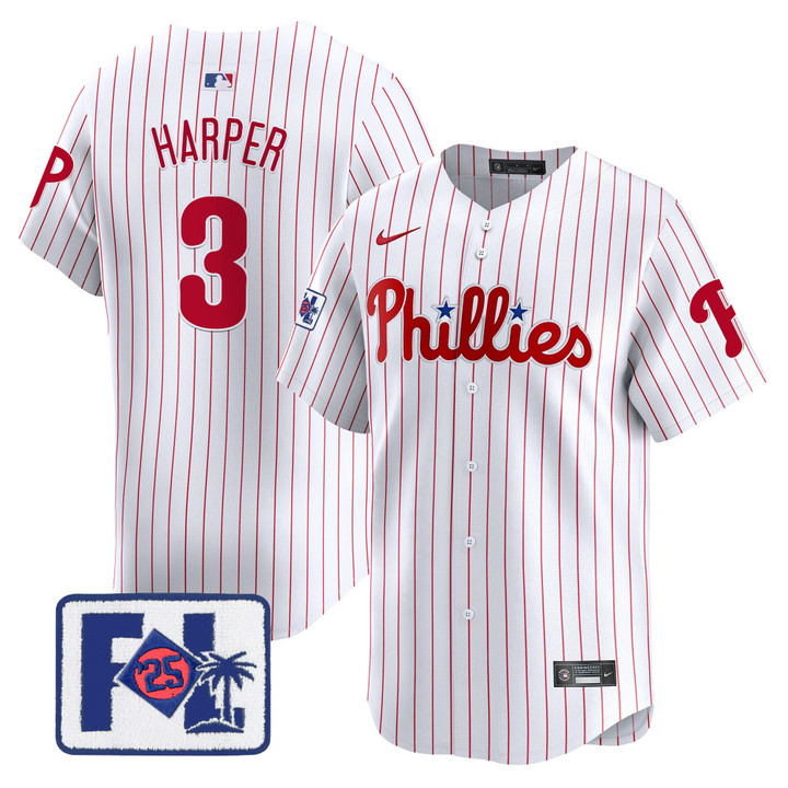 Phillies 2025 Spring Training Patch Vapor Premier Limited Jersey - White Bryce Harper