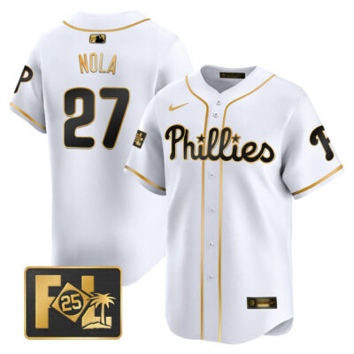Phillies 2025 Spring Training Patch Vapor Premier Limited Jersey - White Gold Aaron Nola