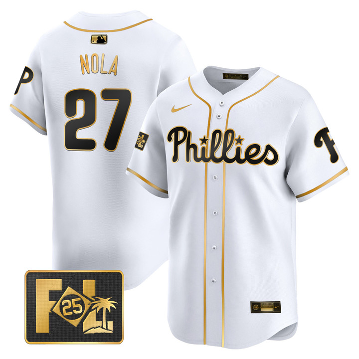 Phillies 2025 Spring Training Patch Vapor Premier Limited Jersey - White Gold Aaron Nola