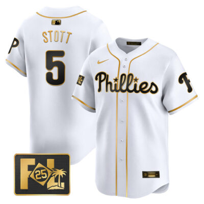 Phillies 2025 Spring Training Patch Vapor Premier Limited Jersey - White Gold Bryson Stott