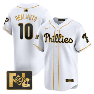Phillies 2025 Spring Training Patch Vapor Premier Limited Jersey - White Gold J.T. Realmuto