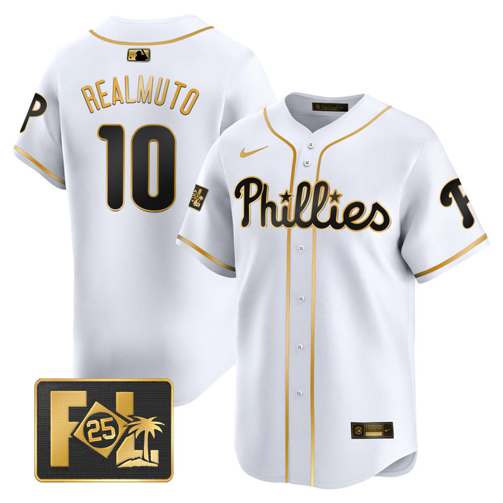 Phillies 2025 Spring Training Patch Vapor Premier Limited Jersey - White Gold J.T. Realmuto