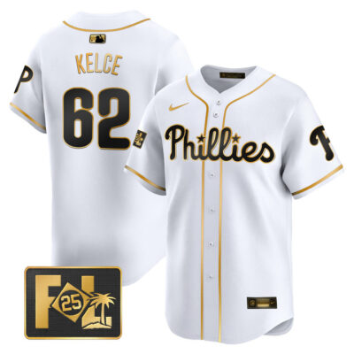 Phillies 2025 Spring Training Patch Vapor Premier Limited Jersey - White Gold Jason Kelce