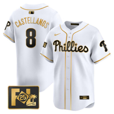 Phillies 2025 Spring Training Patch Vapor Premier Limited Jersey - White Gold Nick Castellanos