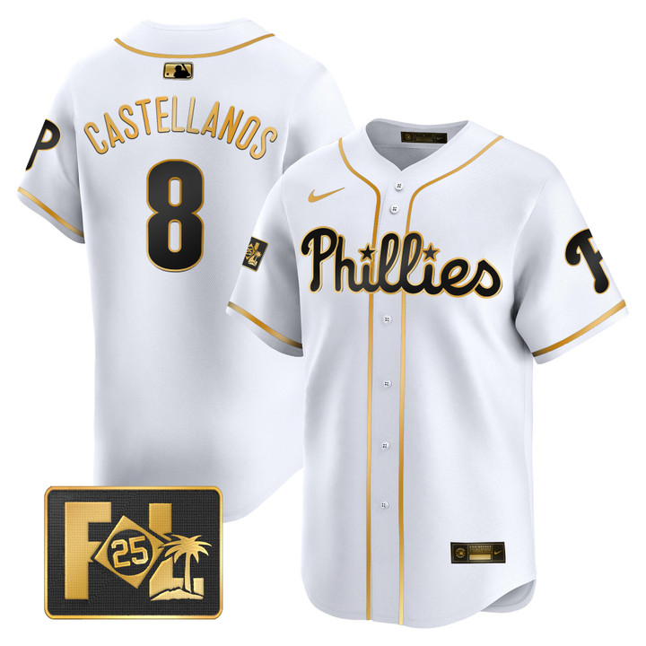 Phillies 2025 Spring Training Patch Vapor Premier Limited Jersey - White Gold Nick Castellanos
