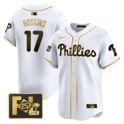 Phillies 2025 Spring Training Patch Vapor Premier Limited Jersey - White Gold Rhys Hoskins