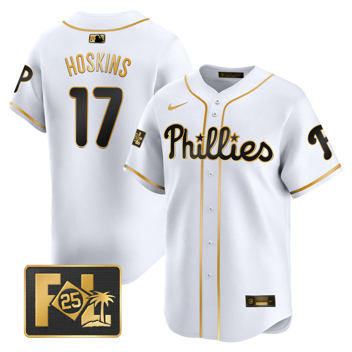 Phillies 2025 Spring Training Patch Vapor Premier Limited Jersey - White Gold Rhys Hoskins