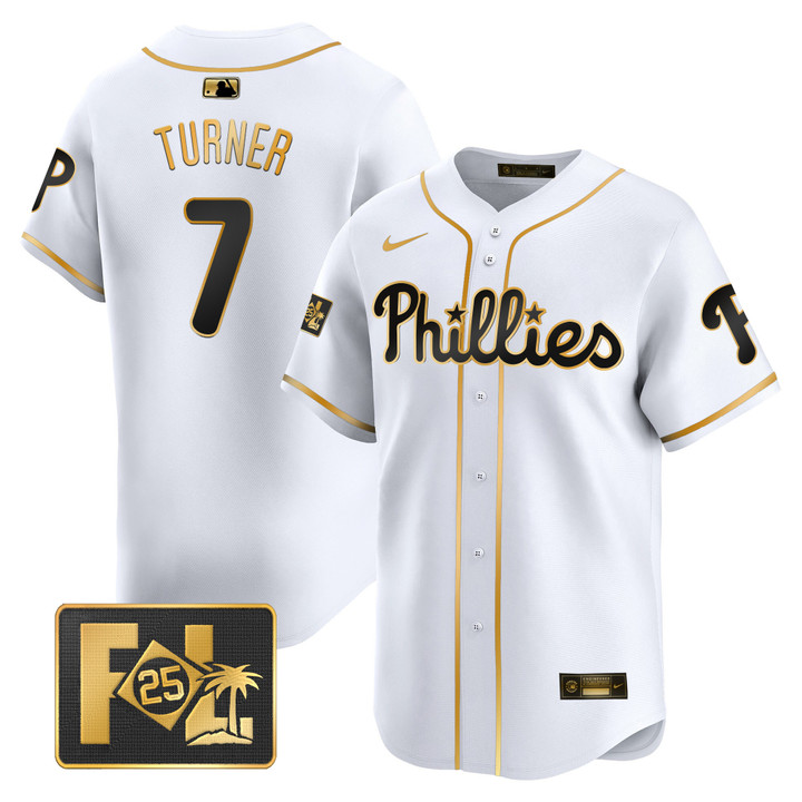Phillies 2025 Spring Training Patch Vapor Premier Limited Jersey - White Gold Trea Turner