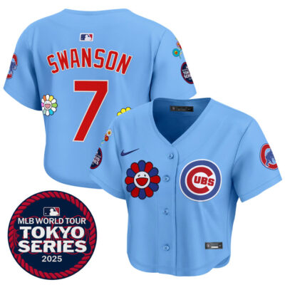 Women's Chicago Cubs Tokyo Series 2025 Crop Top Baseball Jersey - Stitched Blue Dansby Swanson