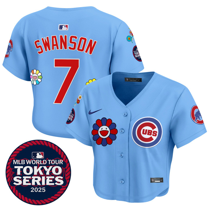 Women's Chicago Cubs Tokyo Series 2025 Crop Top Baseball Jersey - Stitched Blue Dansby Swanson