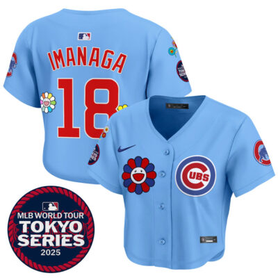 Women's Chicago Cubs Tokyo Series 2025 Crop Top Baseball Jersey - Stitched Blue Imanaga Shota