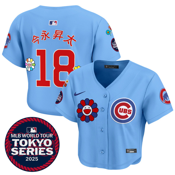 Women's Chicago Cubs Tokyo Series 2025 Crop Top Baseball Jersey - Stitched Blue Imanaga Shota