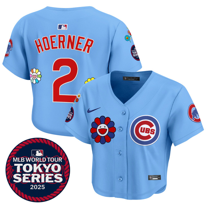 Women's Chicago Cubs Tokyo Series 2025 Crop Top Baseball Jersey - Stitched Blue Nico Hoerner