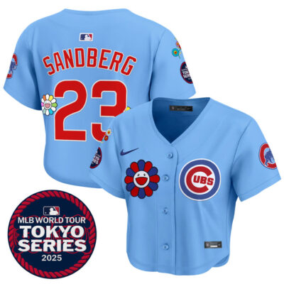Women's Chicago Cubs Tokyo Series 2025 Crop Top Baseball Jersey - Stitched Blue Ryne Sandberg