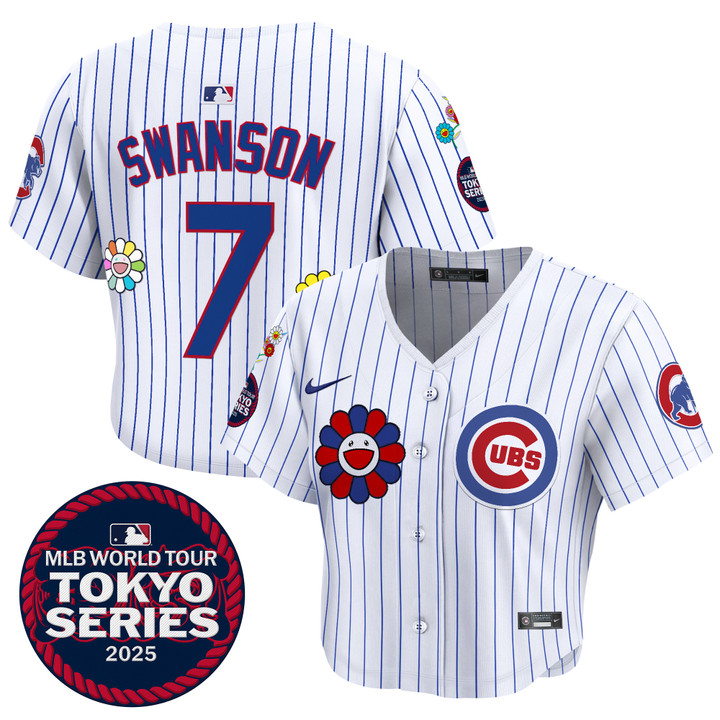 Women's Chicago Cubs Tokyo Series 2025 Crop Top Baseball Jersey - Stitched Pinstripe Dansby Swanson