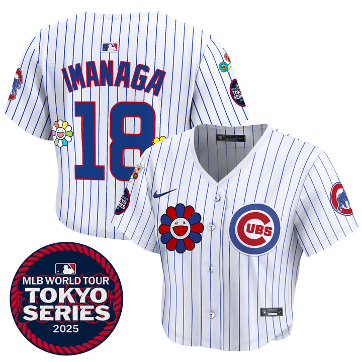 Women's Chicago Cubs Tokyo Series 2025 Crop Top Baseball Jersey - Stitched Pinstripe Imanaga Shota