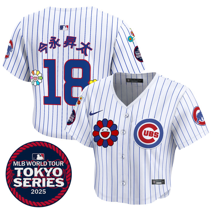 Women's Chicago Cubs Tokyo Series 2025 Crop Top Baseball Jersey - Stitched Pinstripe Imanaga Shota