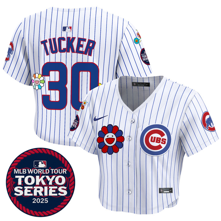 Women's Chicago Cubs Tokyo Series 2025 Crop Top Baseball Jersey - Stitched Pinstripe Kyle Tucker