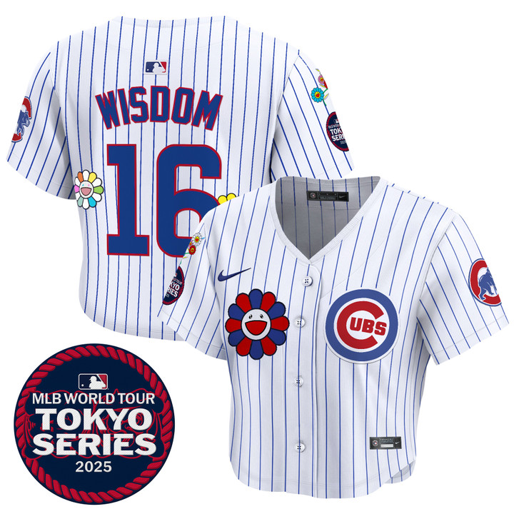 Women's Chicago Cubs Tokyo Series 2025 Crop Top Baseball Jersey - Stitched Pinstripe Patrick Wisdom