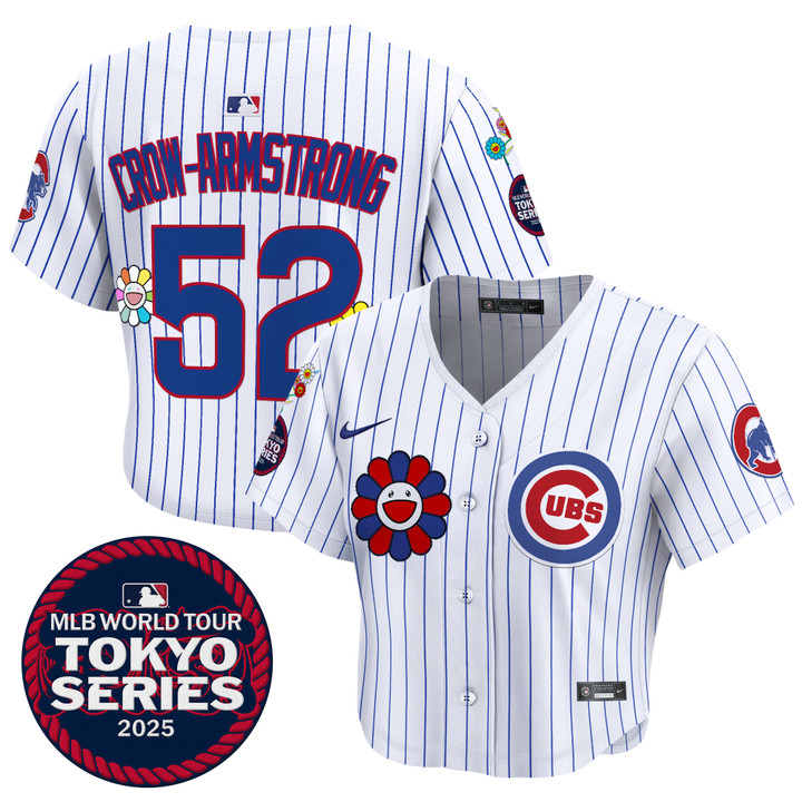 Women's Chicago Cubs Tokyo Series 2025 Crop Top Baseball Jersey - Stitched Pinstripe Pete Crow-Armstrong