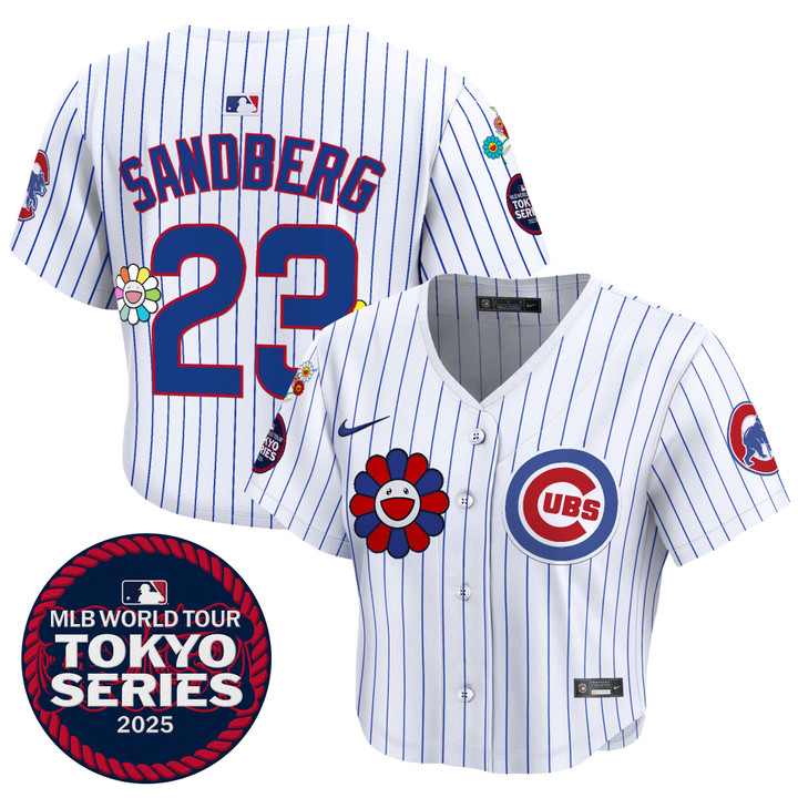 Women's Chicago Cubs Tokyo Series 2025 Crop Top Baseball Jersey - Stitched Pinstripe Ryne Sandberg