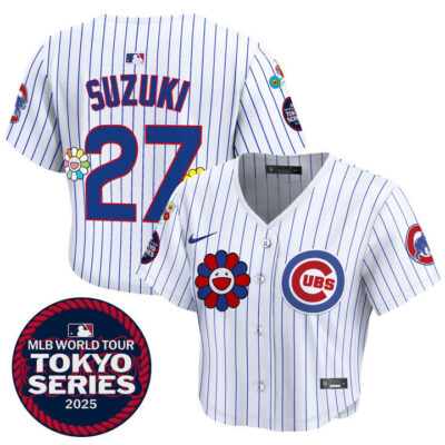 Women's Chicago Cubs Tokyo Series 2025 Crop Top Baseball Jersey - Stitched Pinstripe Seiya Suzuki