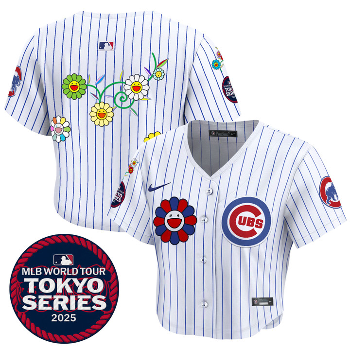 Women's Chicago Cubs Tokyo Series 2025 Crop Top Baseball Jersey - Stitched Pinstripe Team