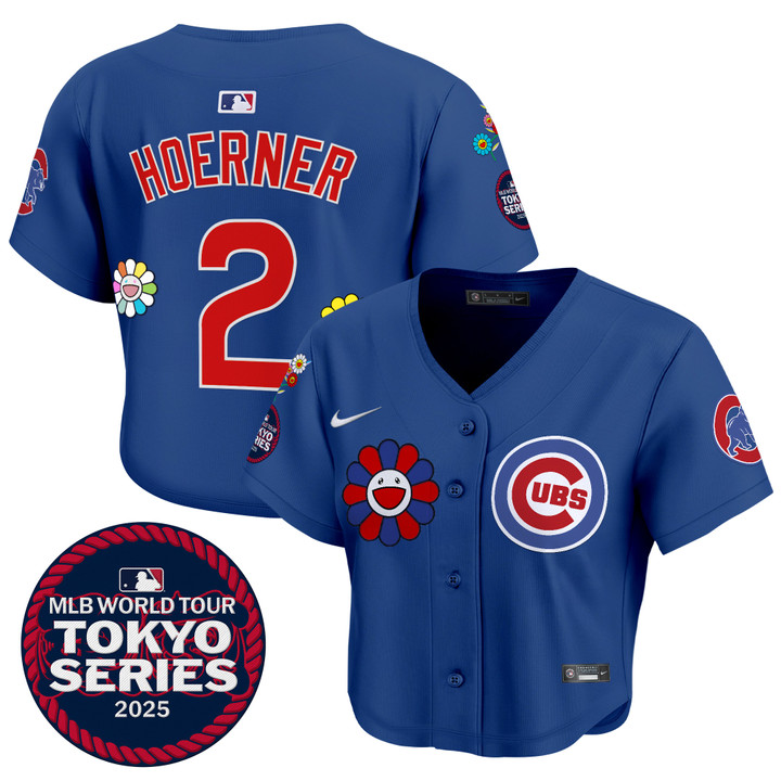 Women's Chicago Cubs Tokyo Series 2025 Crop Top Baseball Jersey - Stitched Royal Nico Hoerner