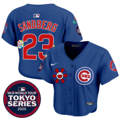 Women's Chicago Cubs Tokyo Series 2025 Crop Top Baseball Jersey - Stitched Royal Ryne Sandberg