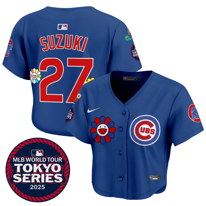 Women's Chicago Cubs Tokyo Series 2025 Crop Top Baseball Jersey - Stitched Royal Seiya Suzuki