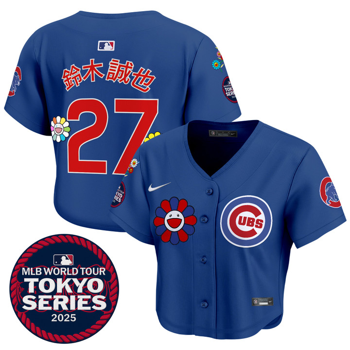 Women's Chicago Cubs Tokyo Series 2025 Crop Top Baseball Jersey - Stitched Royal Seiya Suzuki