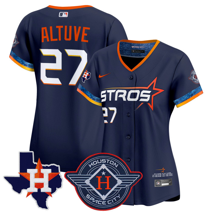 Women's Houston Astros 2025 City Connect Texas Patch Vapor Premier Limited Jersey - Navy Jose Altuve